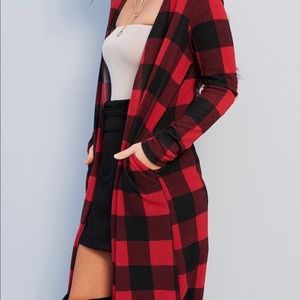 Plaid buffalo check duster cardigan (red)!